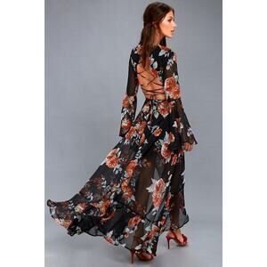 Lulus Petals On The Breeze Black Floral Print Maxi Dress - Size Small